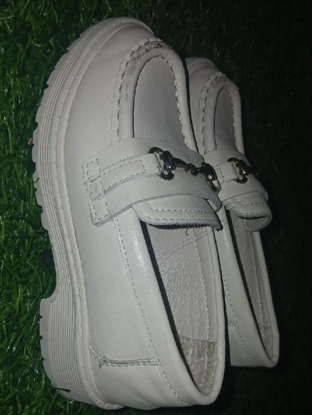 Link Kids White Loafers with Decorative Metal Bit